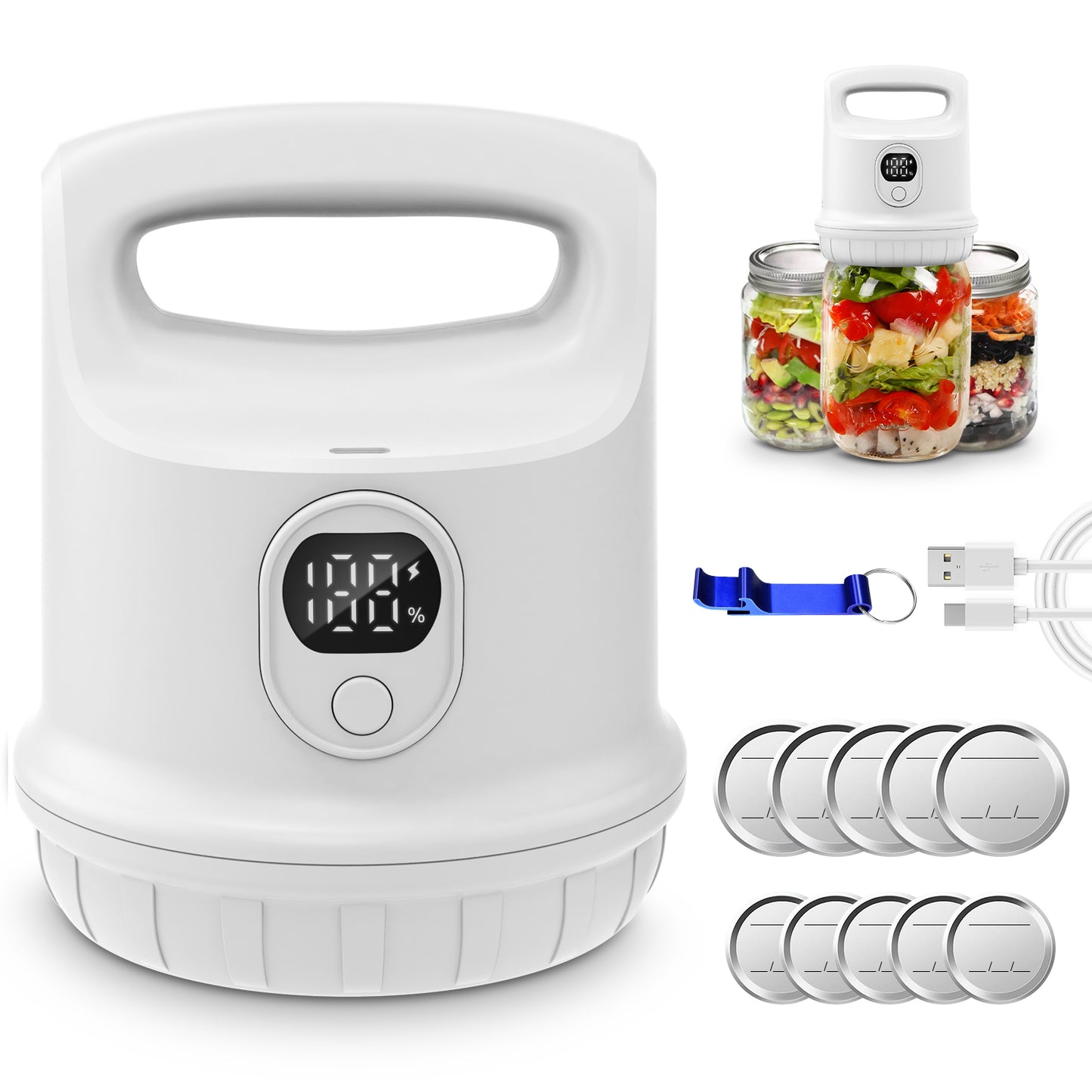 Fully Auto Stop Mason Jar Vacuum Sealer,Upgrade Smart Vacuum Sealer Kit for Mason Jars, Wide & Regular Mouth Canning Jars,White Electric, Canning Jar Sealer for Food Preservation