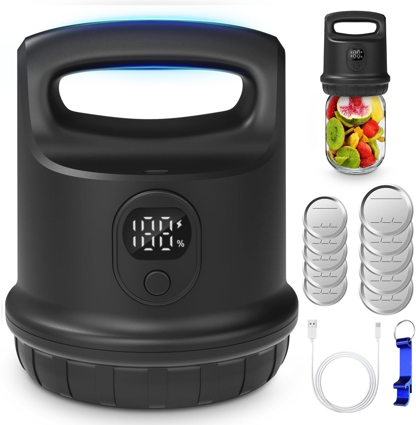 Fully Auto Stop Mason Jar Vacuum Sealer,Upgrade Smart Vacuum Sealer Kit for Mason Jars, Wide & Regular Mouth Canning Jars,White Electric, Canning Jar Sealer for Food Preservation