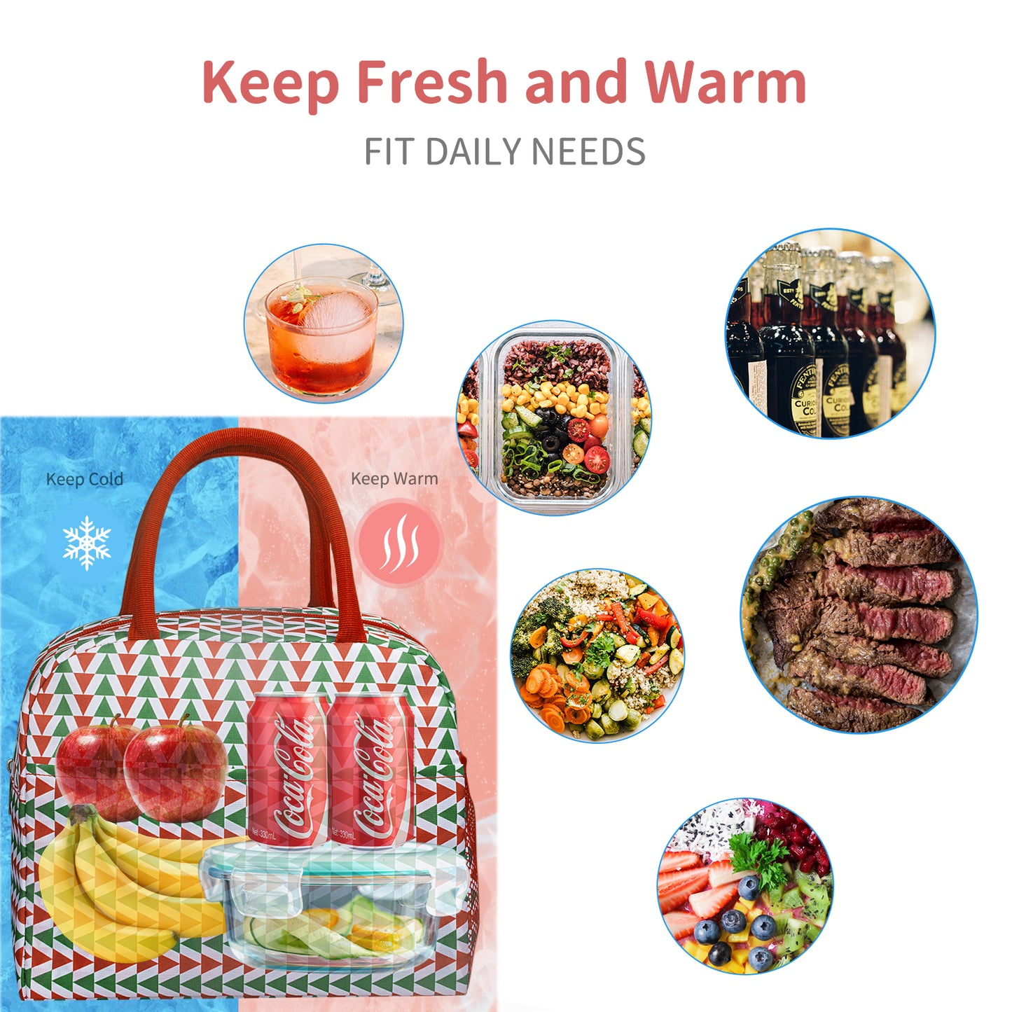 Lunch Bag Lunch Box for Women Men Reusable Insulated Lunch Tote Bag,Leakproof Thermal Cooler Sack Food Handbags Case High Capacity forTravel Work School Picnic-RedF